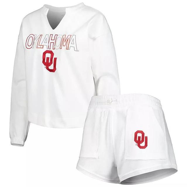 Womens Concepts Sport White Oklahoma Sooners Sunray Notch Neck Long Sleeve T-shirt and Shorts Set Product Image