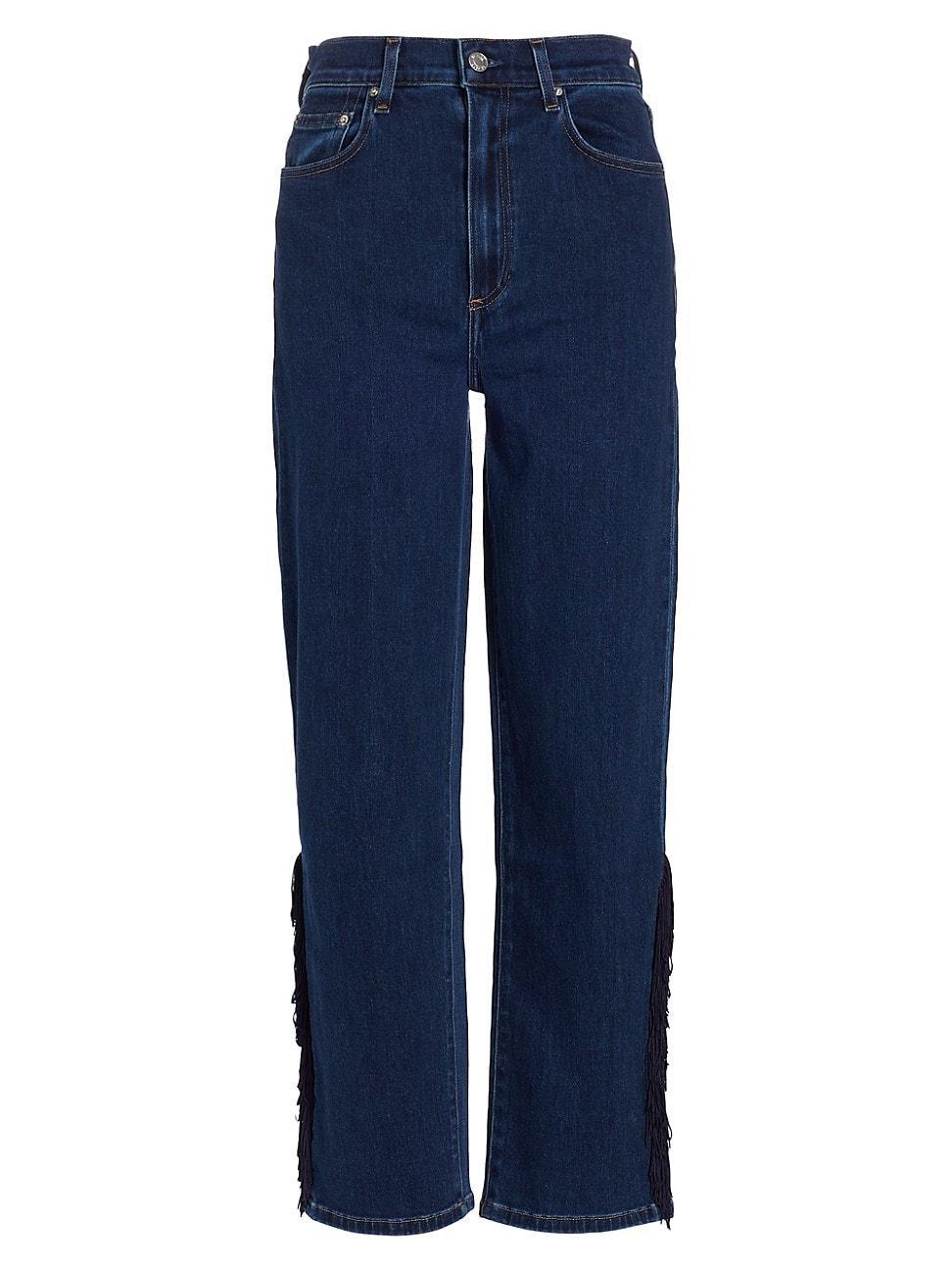 Womens Sabine Fringe High-Rise Cropped Straight-Leg Jeans Product Image