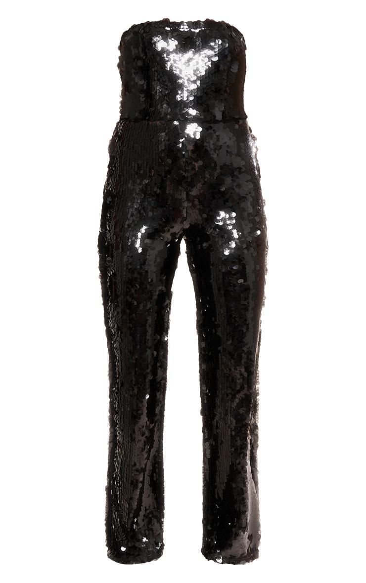 Black Sequin Bandeau Wide Leg Jumpsuit Product Image