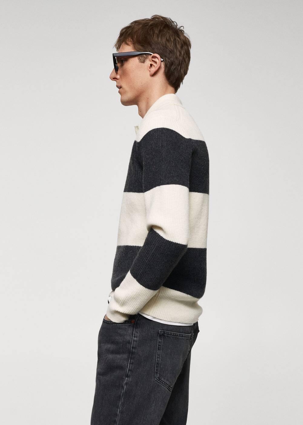 MANGO MAN - Ribbed striped knitted polo shirt off whiteMen Product Image