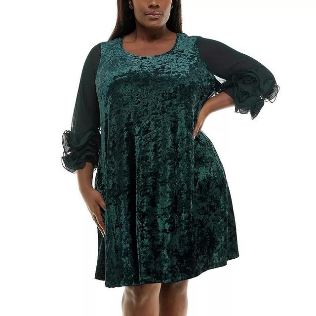 Plus Size Nina Leonard Crushed Velvet Trapeze Dress, Womens Rich Green Product Image