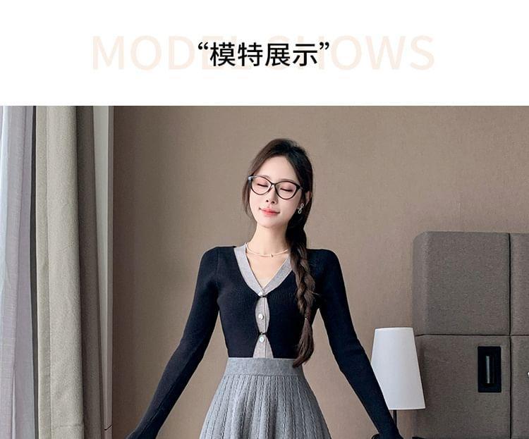 High Rise Plain Cable Knit Mini A-Line Skirt Product Image