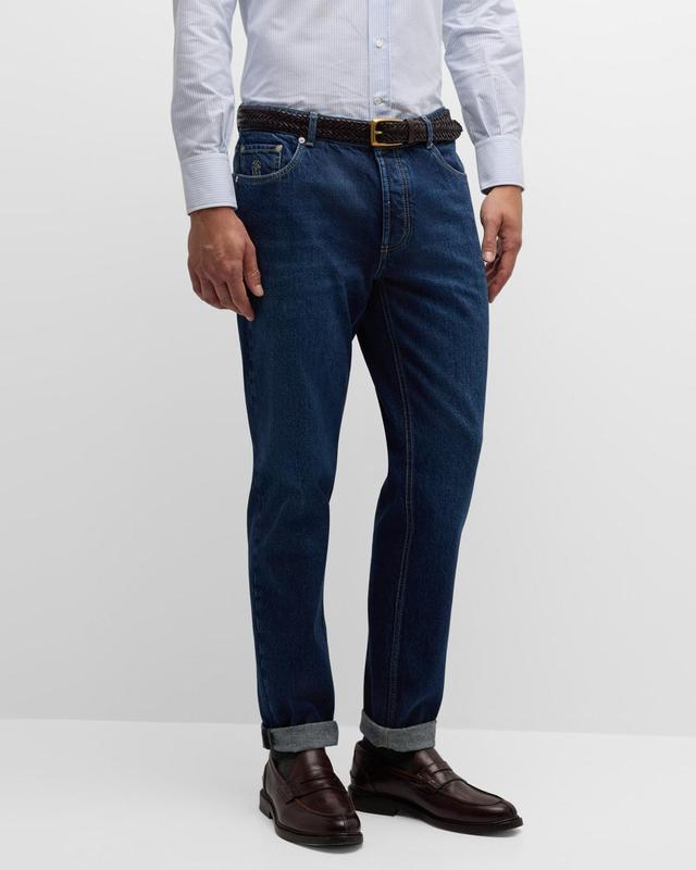 Mens Slim Light-Wash Denim Jeans Product Image