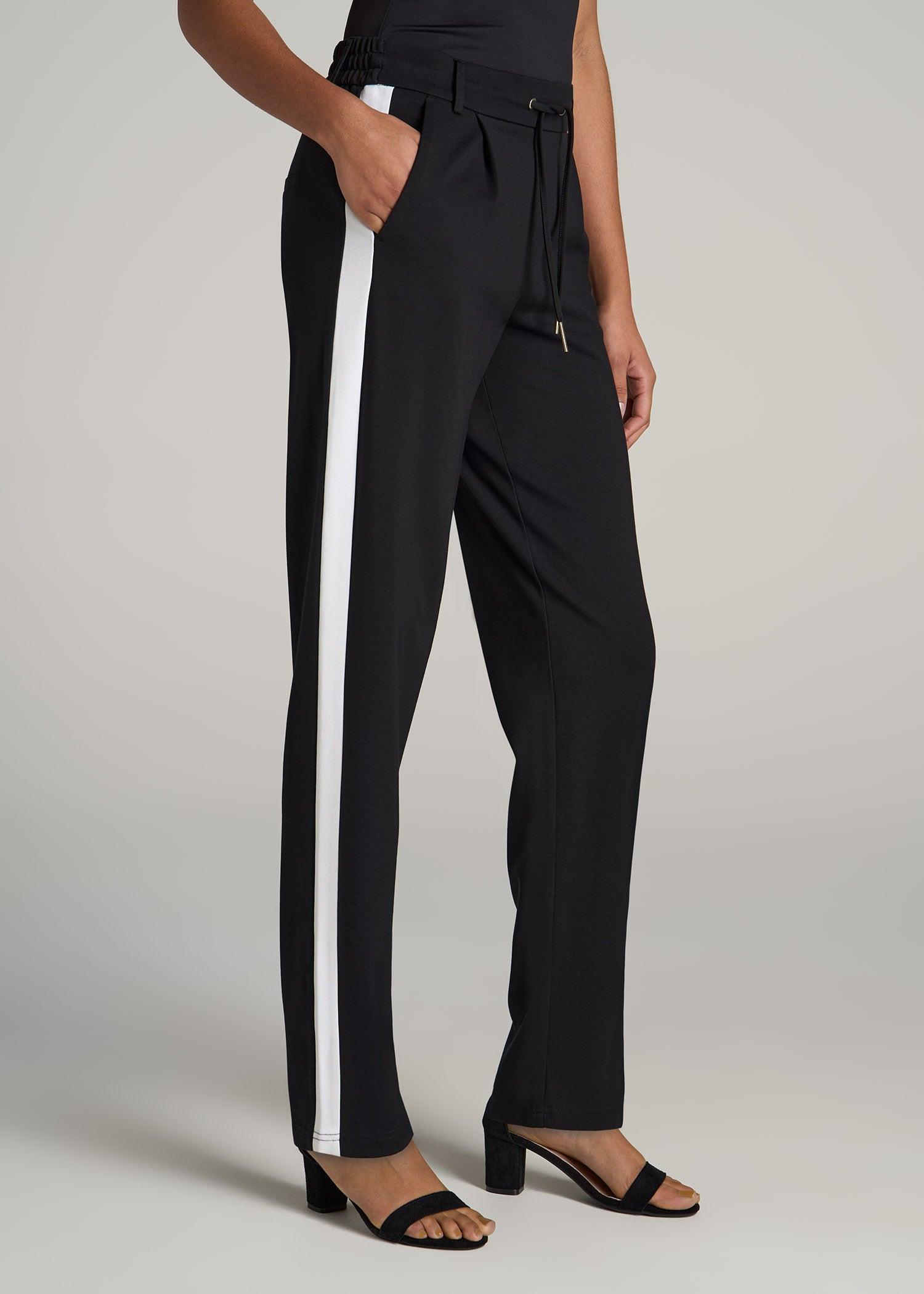 Pull On Tuxedo Stripe Pants for Tall Women in Black and White Female Product Image