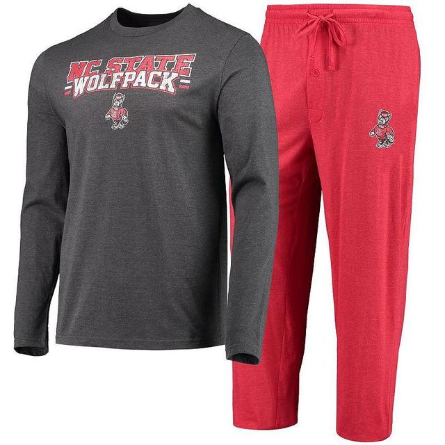 Mens Concepts Sport Red/Heathered Charcoal NC State Wolfpack Meter Long Sleeve T-Shirt & Pants Sleep Set Product Image