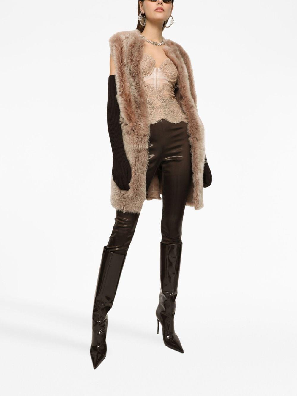 Faux-fur Sleeveless Coat In Beige Product Image