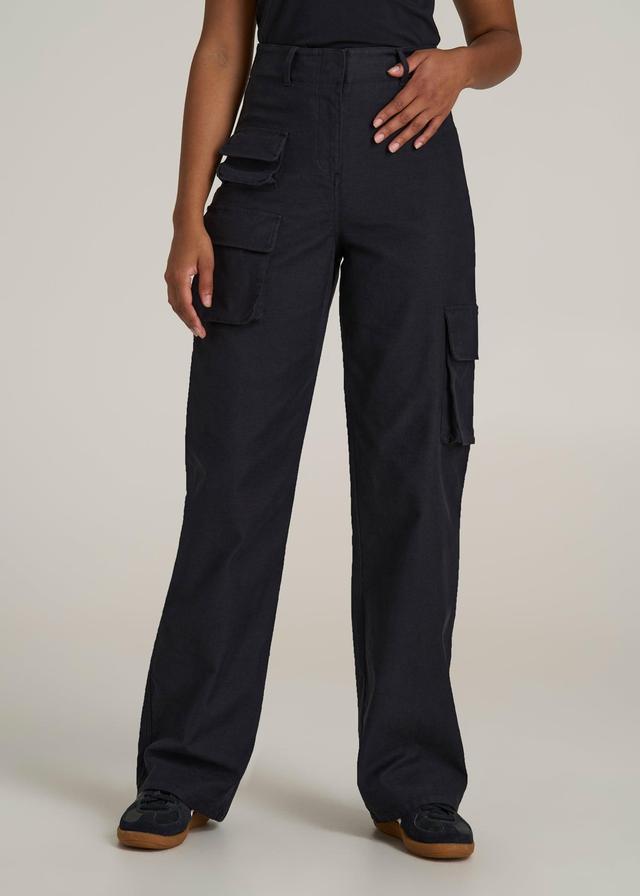 High-Waist Flat Front Cargo Pants for Tall Women in Black Female Product Image