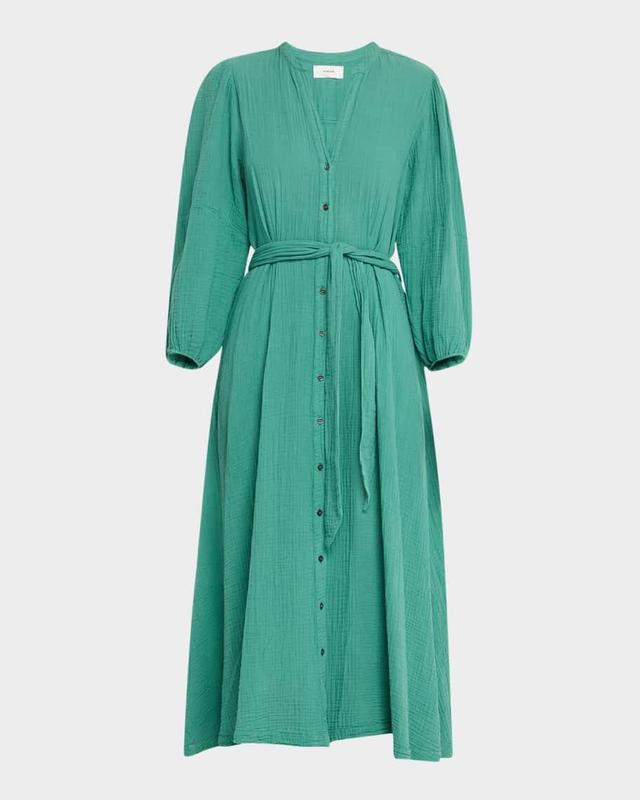 Selene Blouson-Sleeve Cotton Gauze Midi Dress Product Image