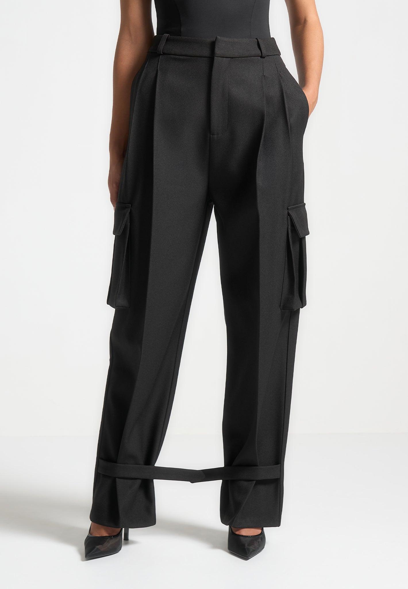 Tailored Pleated Cargo Trousers - Black Female Product Image