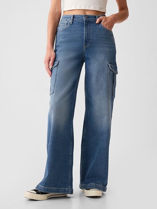 High Rise Stride Wide-Leg Cargo Jeans Product Image