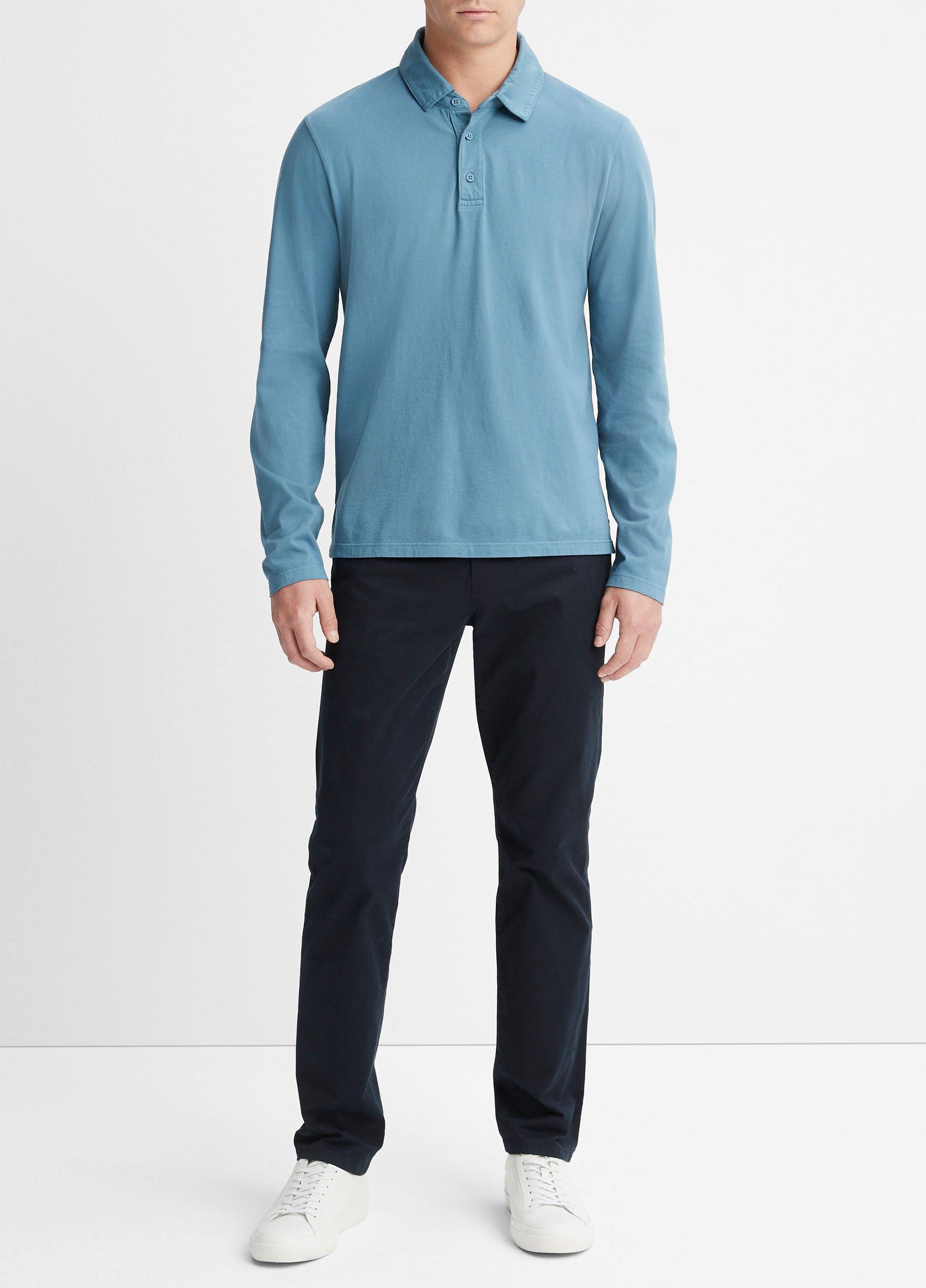 Mens Garment Dye Long-Sleeve Polo Shirt, Washed Deep Teal, Size S Vince product image