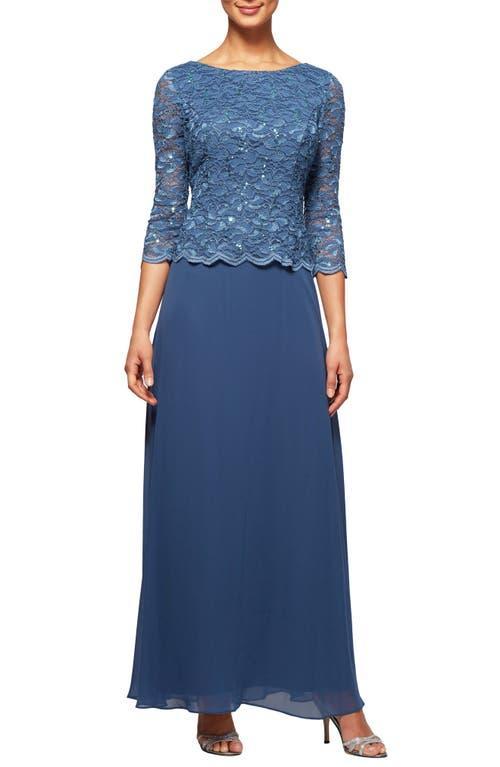 Alex Evenings Long Sequin Lace Mock Dress (Wedgewood) Women's Dress Product Image