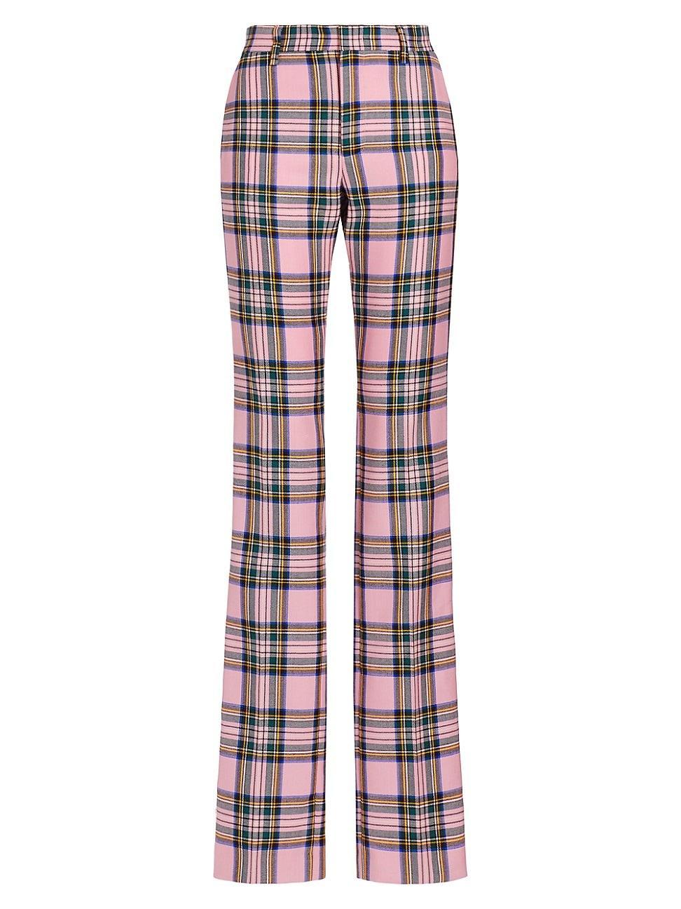 Womens Plaid Wool Back-Slit Straight-Leg Pants product image