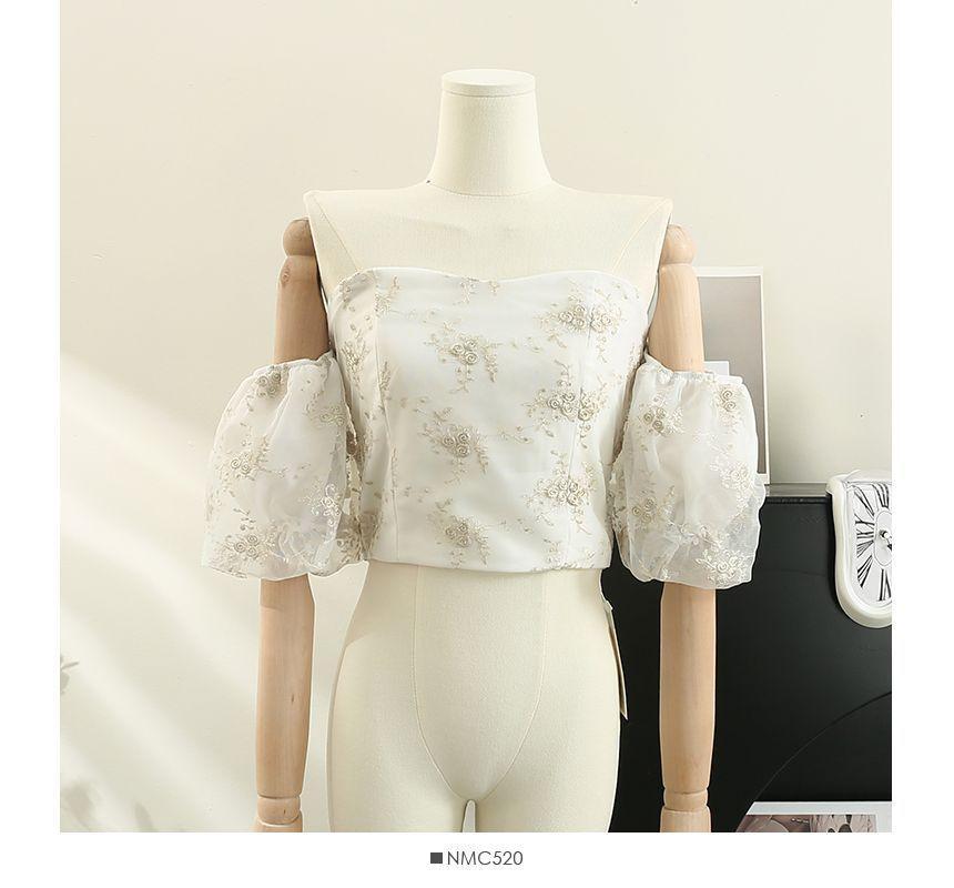 Off-Shoulder Embroidered Crop Blouse Product Image