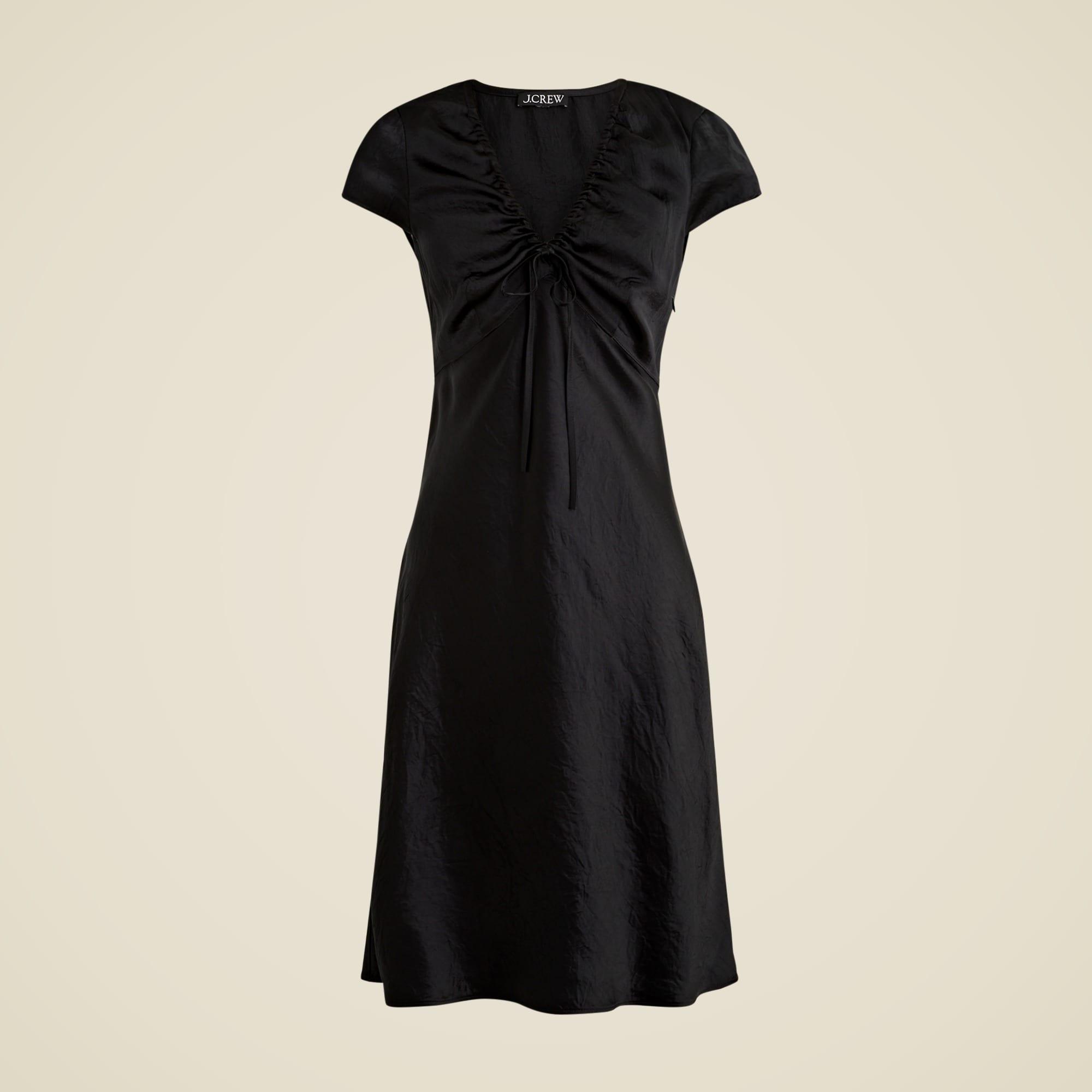 Short-sleeve slip dress in textured satin Product Image