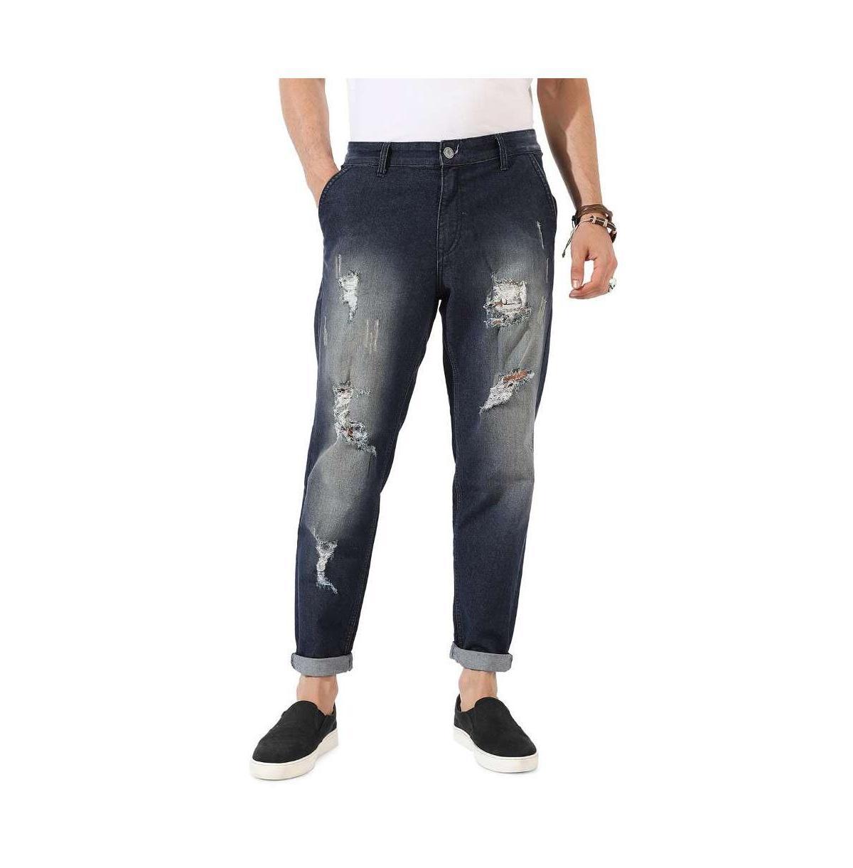 Campus Sutra Mens Ripped Dark-Wash Denim Jeans Product Image