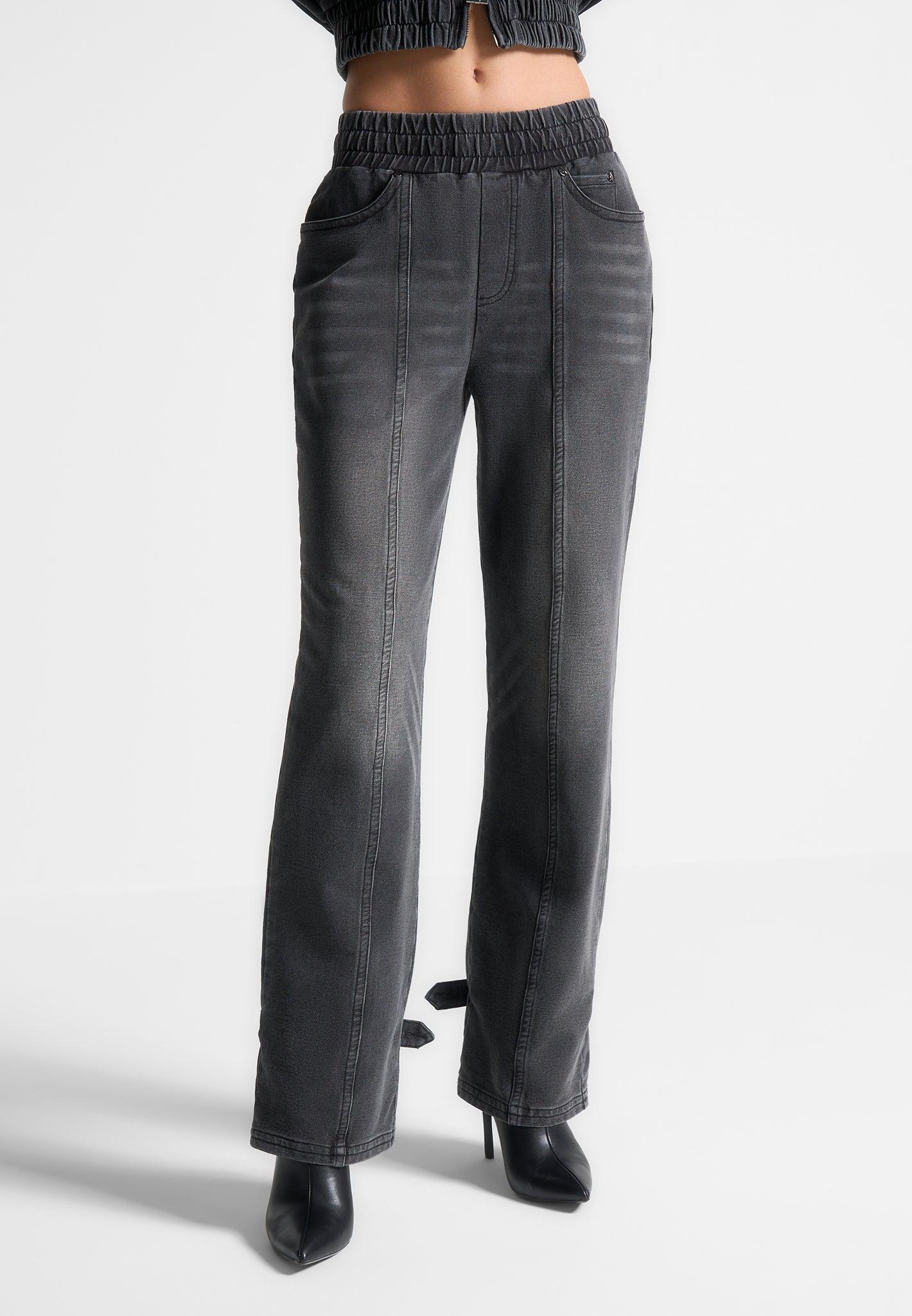 Washed Denim Jersey Joggers - Washed Black Female Product Image