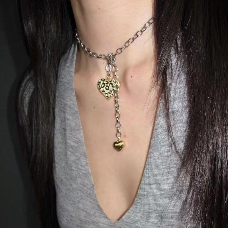 Rhinestone Leopard Print Heart Choker Product Image