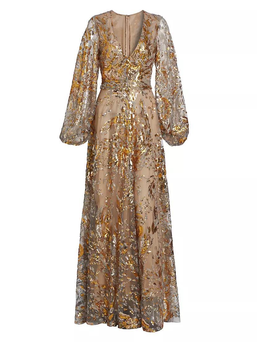 Sequin-Embellished V-Neck Gown Product Image