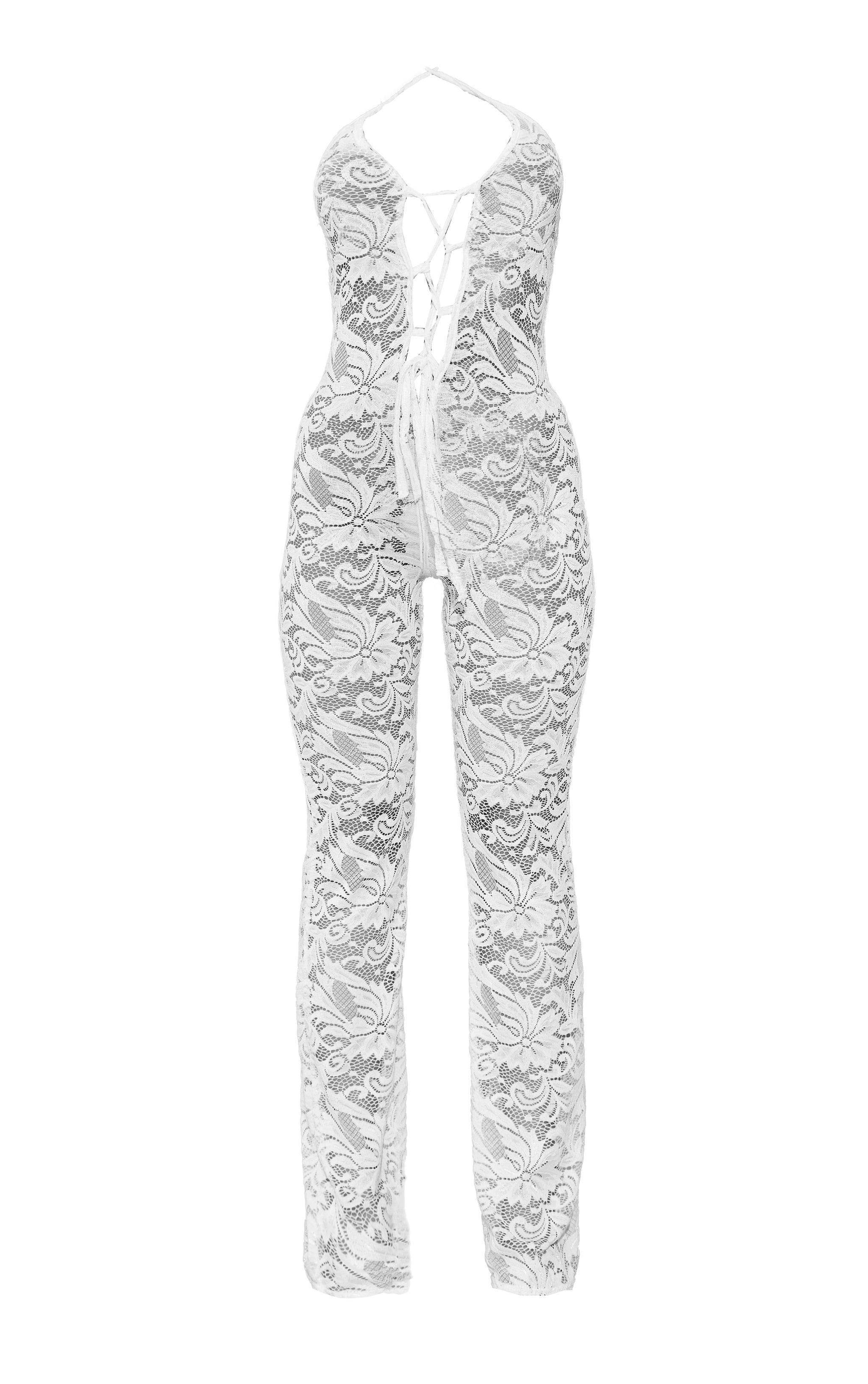 White Lace Strappy Lace Up Jumpsuit Product Image