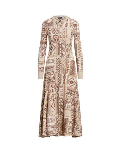 POLO RALPH LAUREN Patchwork Motif Cotton Waffle Dress Woman Long Dress Beige Size Xl Cotton Product Image