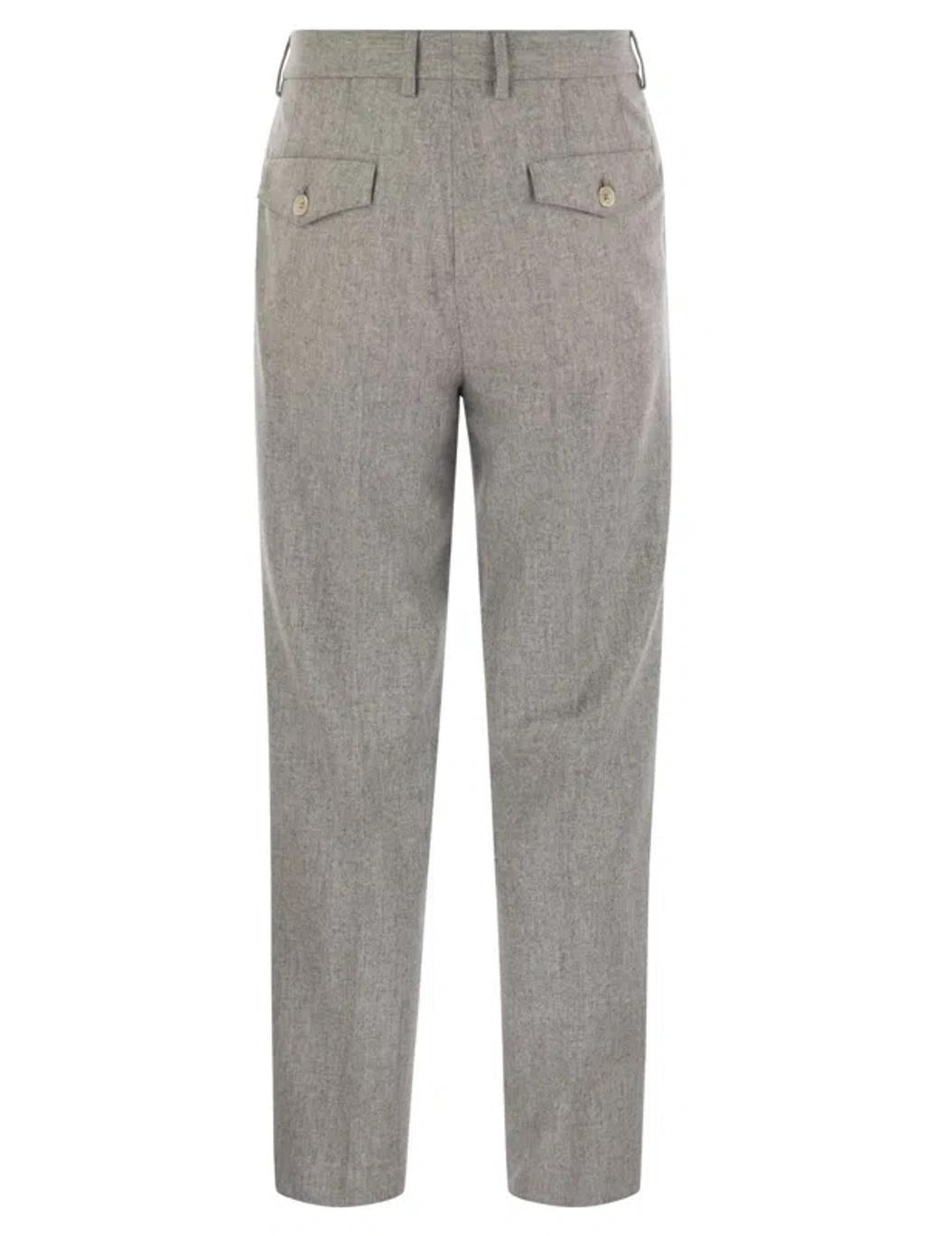 Leisure Fit Trousers In Virgin Wool Flannel With Double Darts In Pearl Product Image