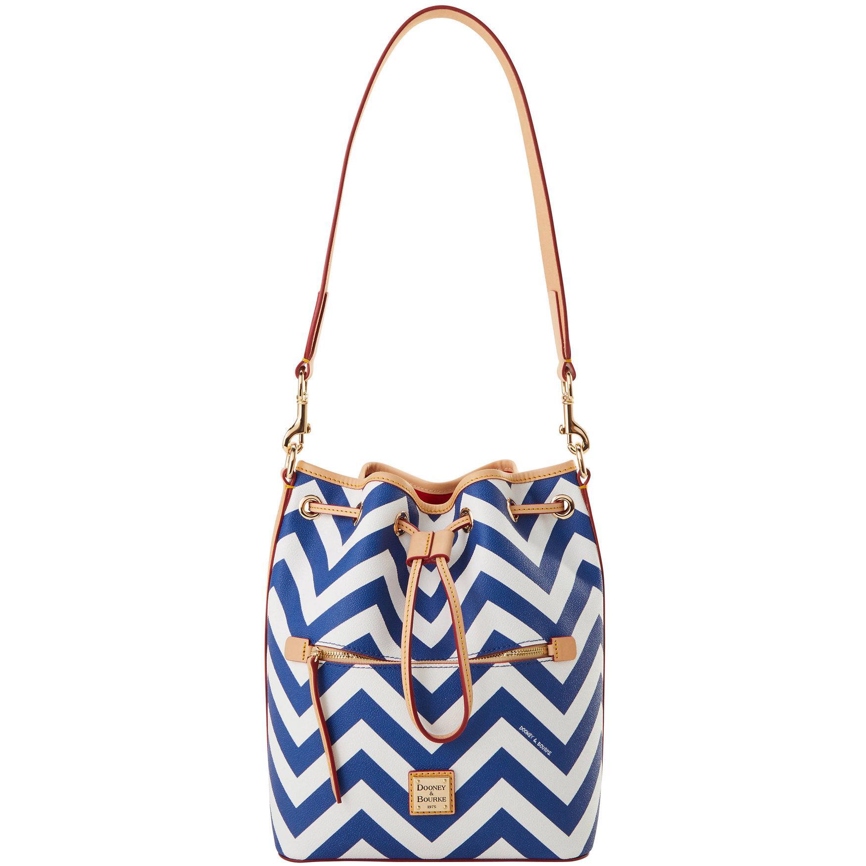 Dooney & Bourke Womens Chevron Drawstring Coated Cotton Shoulder Bag in Navy Product Image