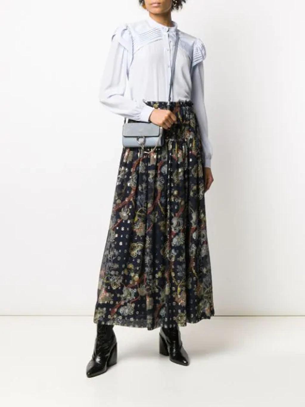 CHLOÉ Chloe Blue Lurex Embroidered Silk Skirt In Multicolour Product Image