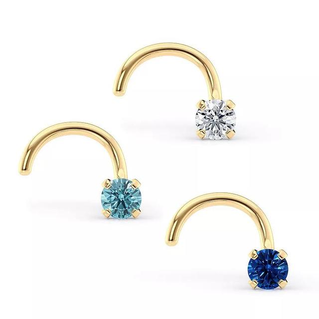 Lila Moon 14k Gold Blue & Clear Cubic Zirconia Curved Nose Studs Trio, Womens Product Image