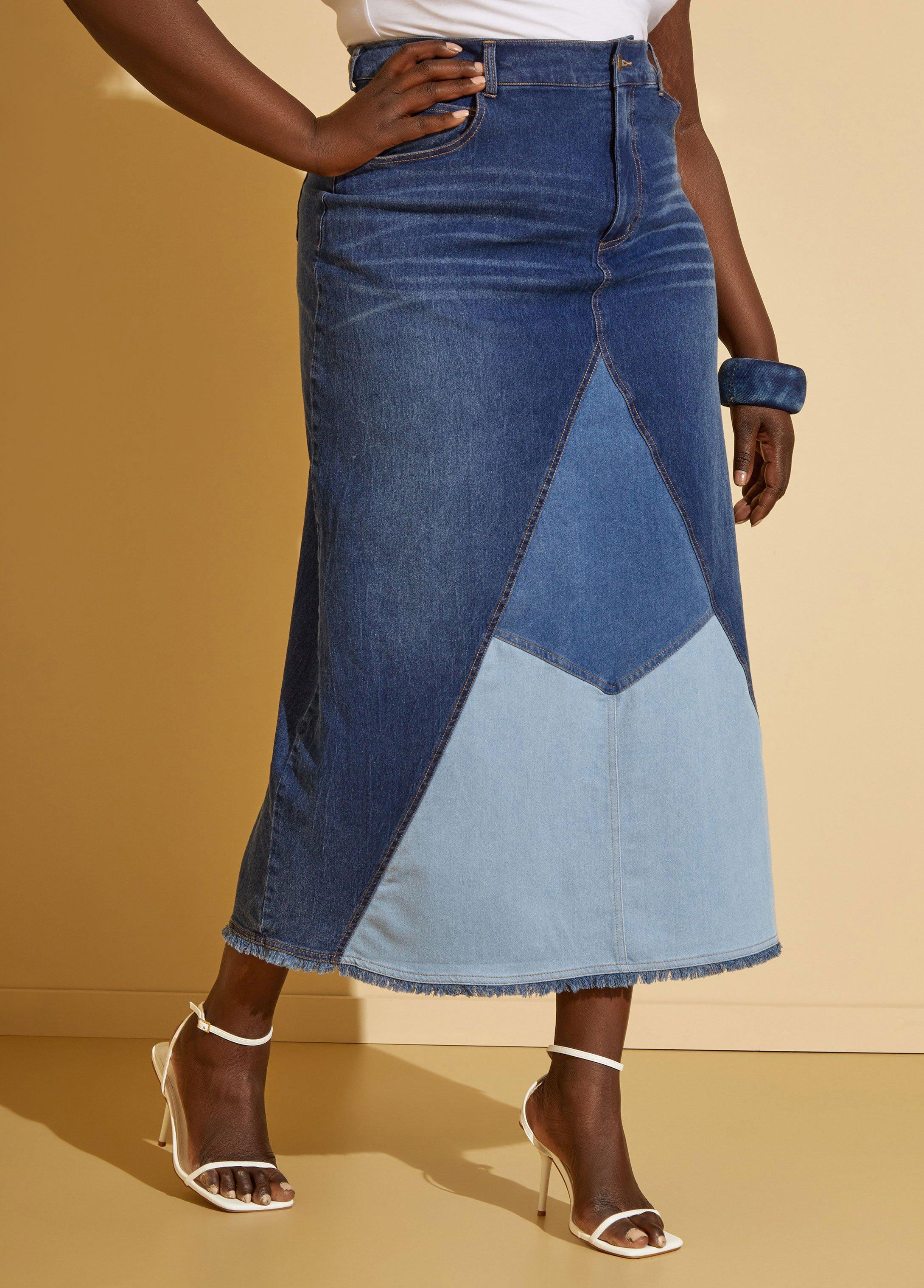 Patchwork Denim Maxi Skirt Product Image