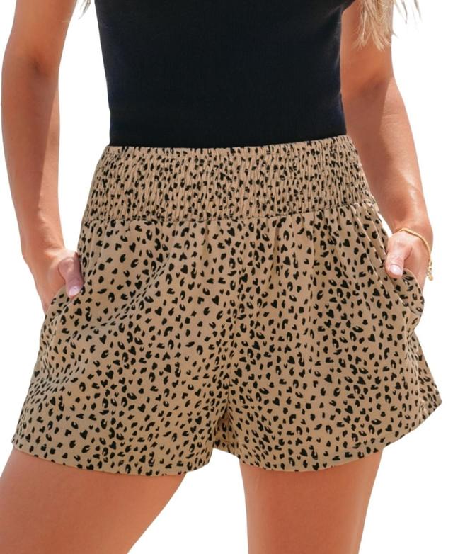 Cupshe Womens Leopard Print Smocked Waist Loose Leg Shorts Product Image