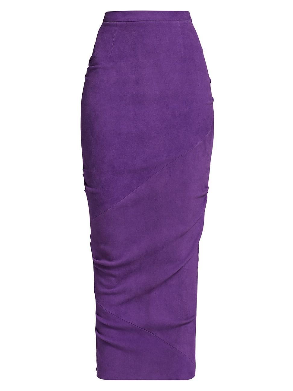 LaQuan Smith Ruched High Waist Suede Pencil Skirt Product Image