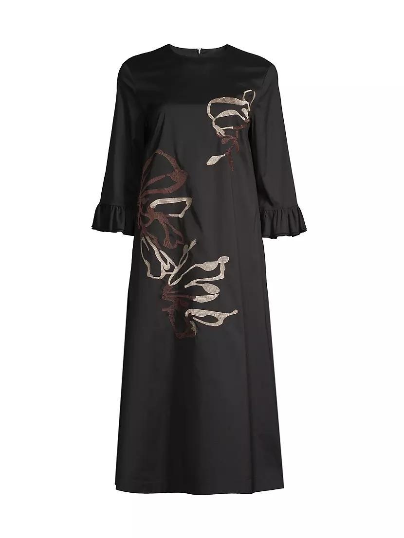 Floral-Embroidered Shift Midi-Dress Product Image