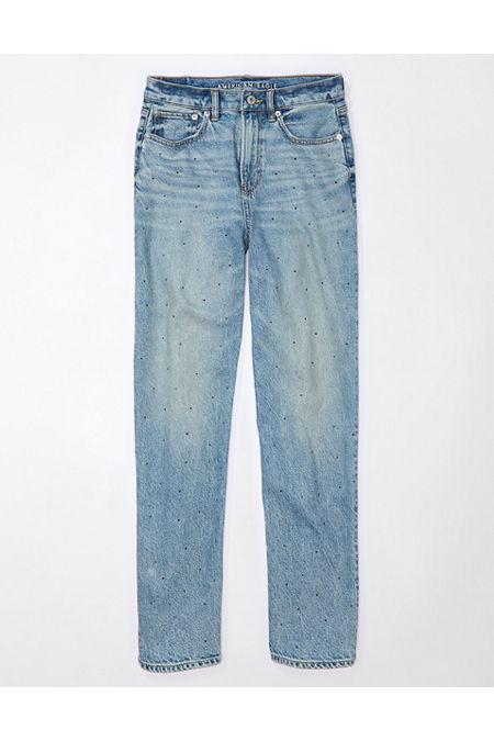 AE Strigid Super High-Waisted Baggy Straight Embellished Jean Womens Product Image