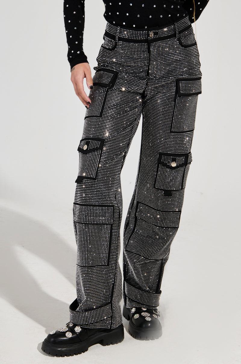 AMMO BONNE SOIREE RHINESTONE CARGO PANTS IN BLACK Product Image