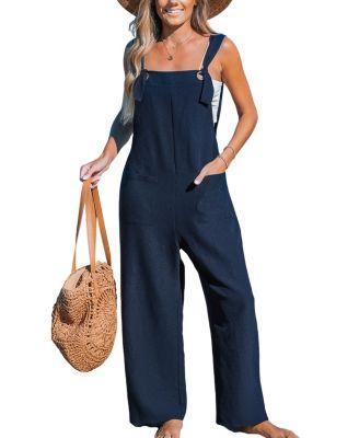 Women's Navy Square Neck Straight Leg Jumpsuit Product Image