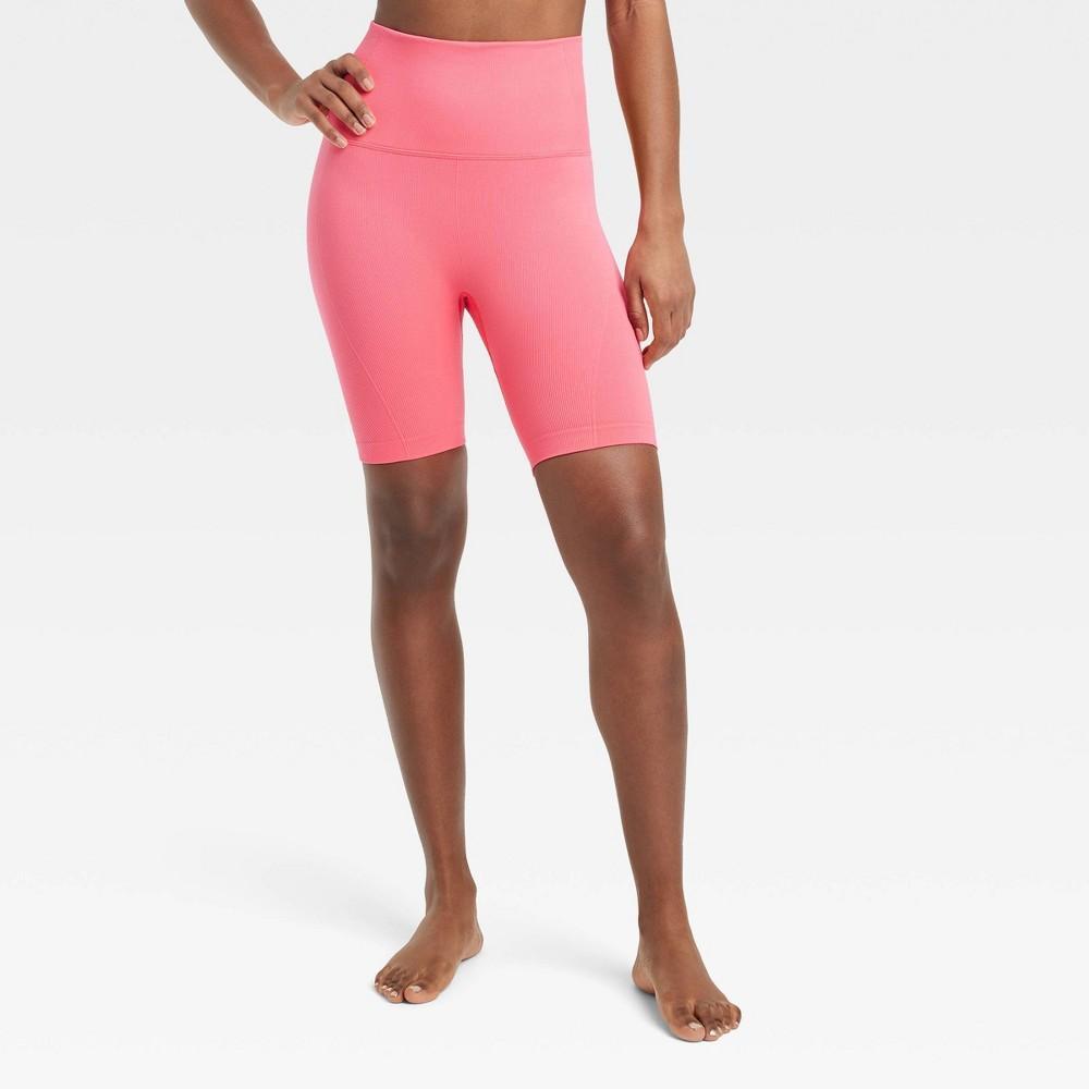 Womens Seamless High-Rise Rib Bike Shorts 6 - All In Motion Coral XS Product Image