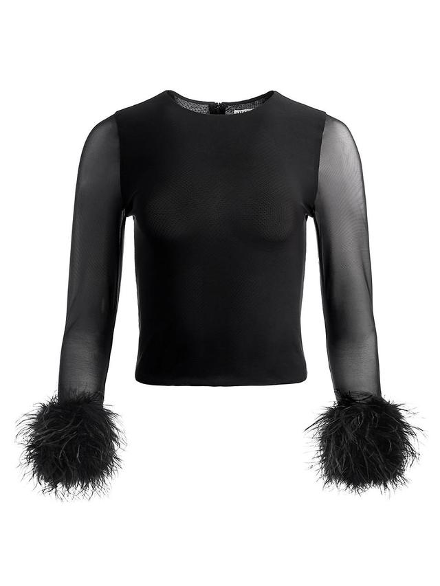 Womens Delaina Mesh Feather-Cuff Top Product Image