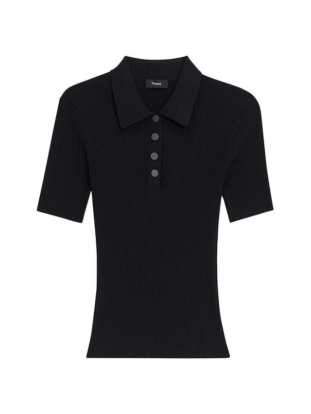 Womens Ribbed Polo Shirt Product Image