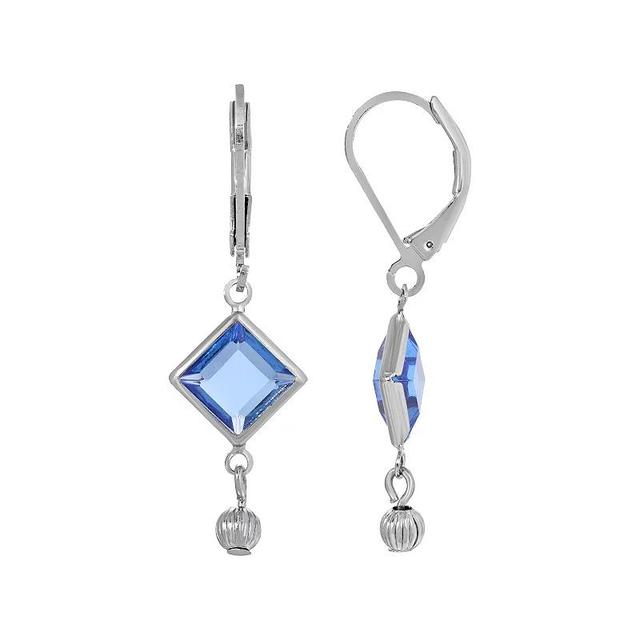 1928 Silver Tone Light Blue Crystal Square Drop Earrings, Women's - Size: One Size Product Image