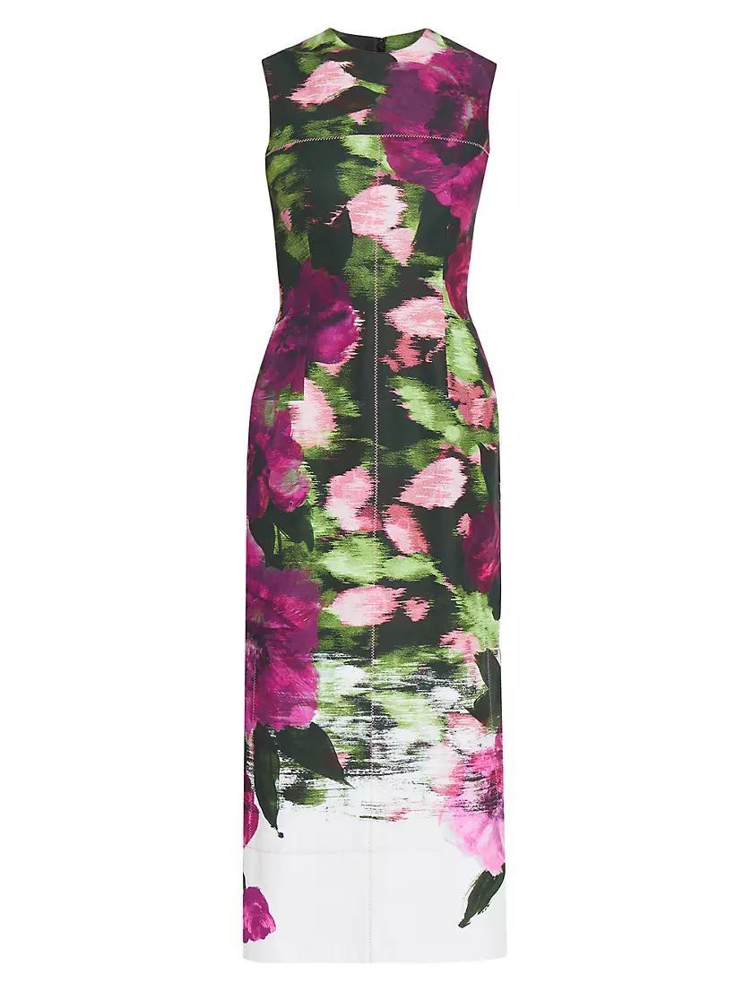 Floral Cotton Sleeveless Midi Pencil Dress Product Image