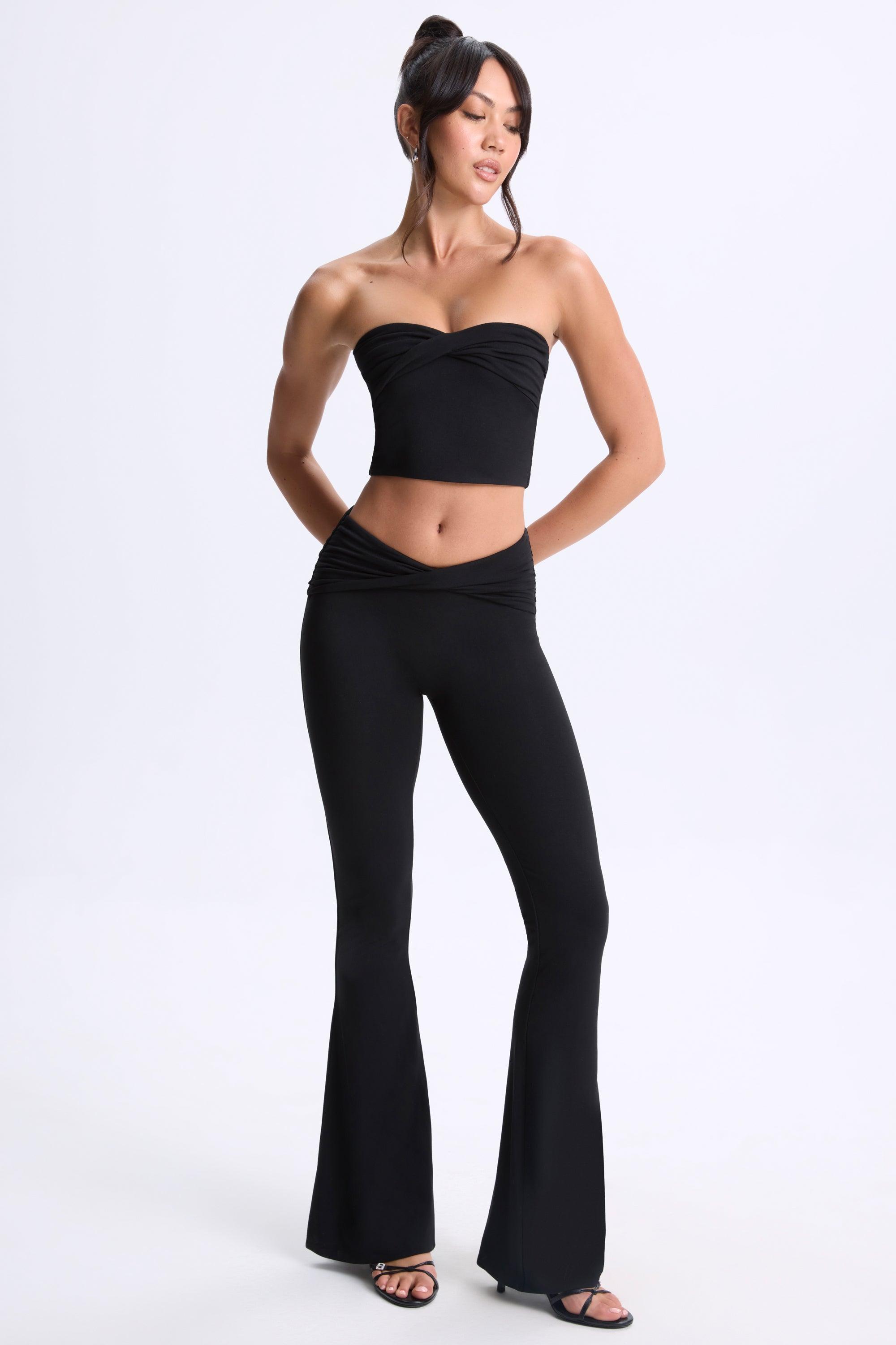 Petite Twist-Front Flared Trousers in Black Product Image