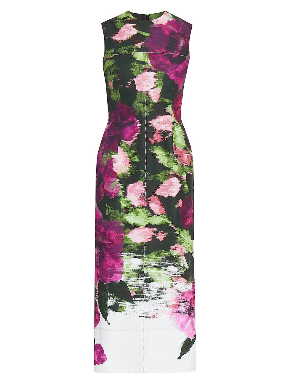 Womens Floral Cotton Sleeveless Midi Pencil Dress Product Image