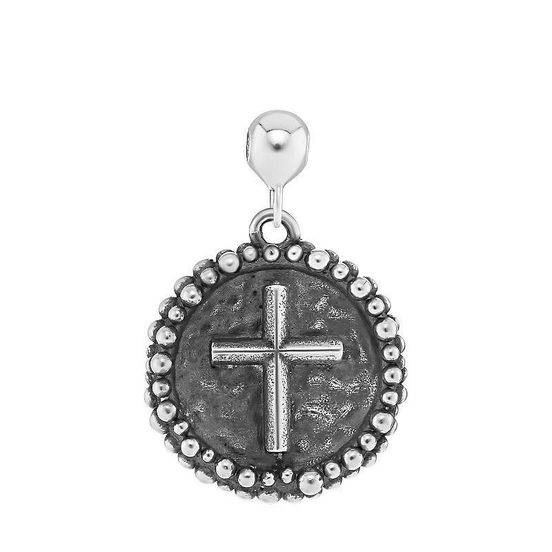 PRIMROSE Sterling Silver Polished Oxidized Cross Disc Sliding Charm, Womens Product Image