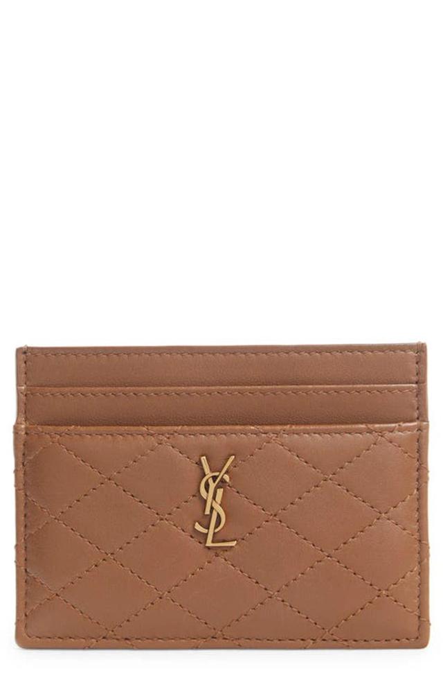 SAINT LAURENT Quilted Leather Card Case In Ginger Brown Product Image