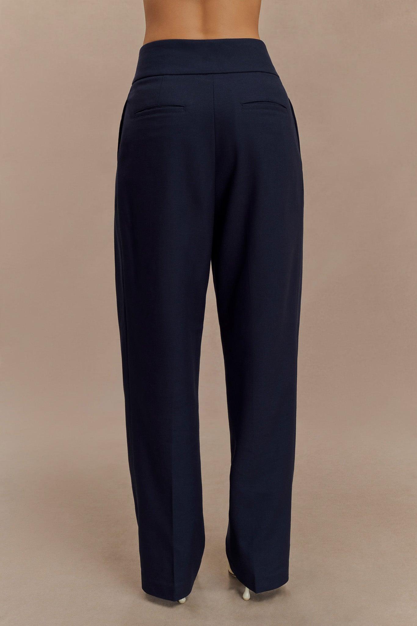 Penelope Pleated High Waisted Pants - Dark Navy Product Image