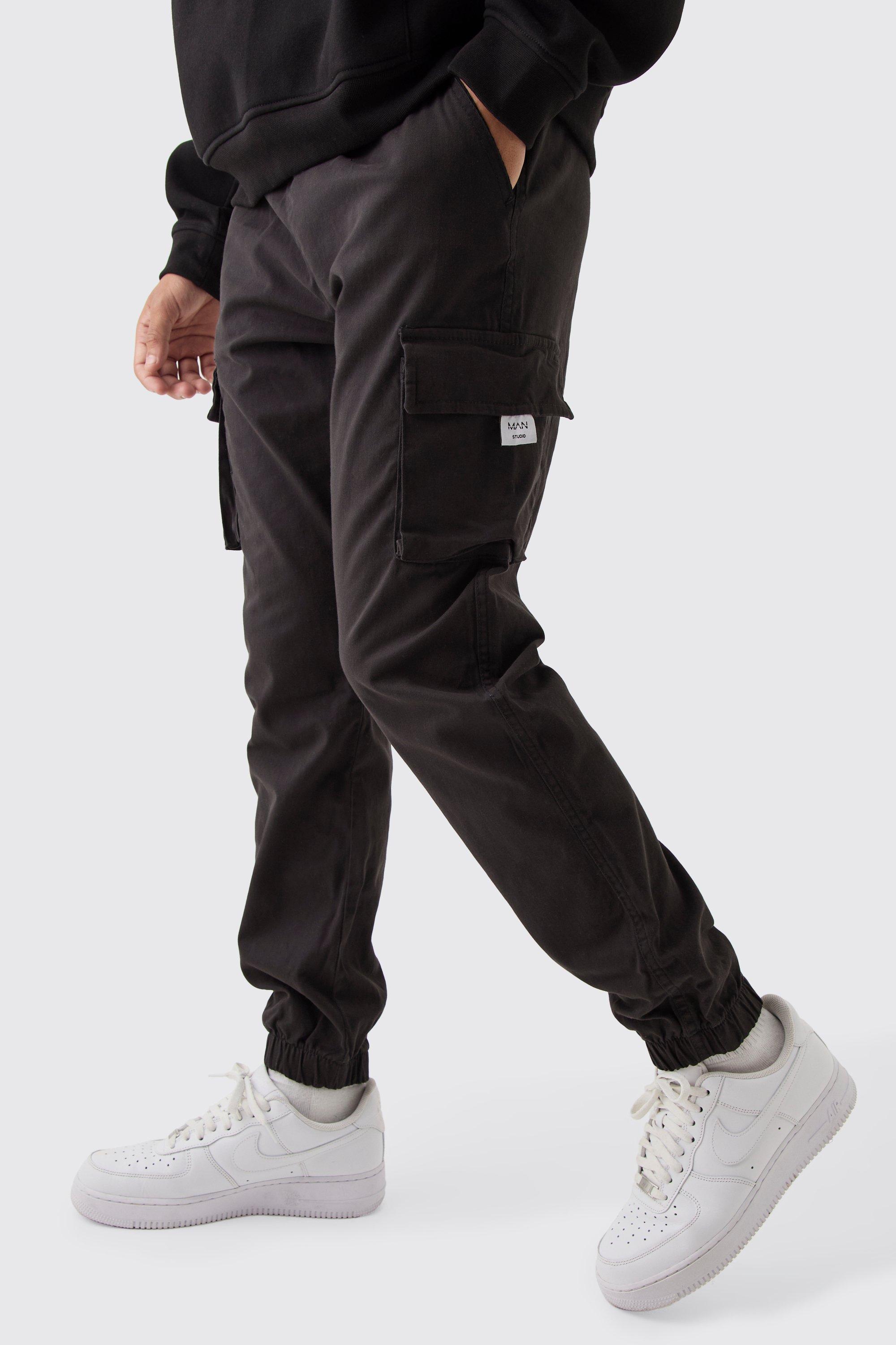 Mens Grey Slim Fit Elasticated Waist Woven Tab Cuffed Cargo Trousers, Grey product image