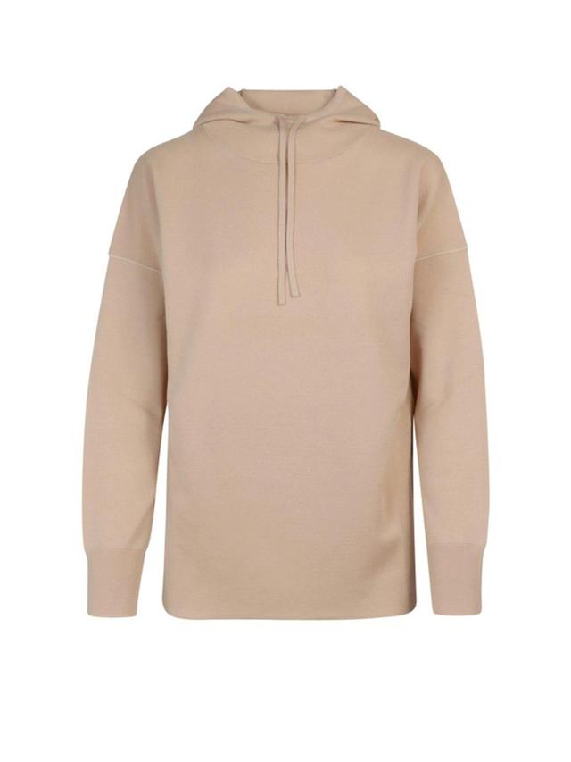 Drawstring Knitted Hoodie In Beige Product Image