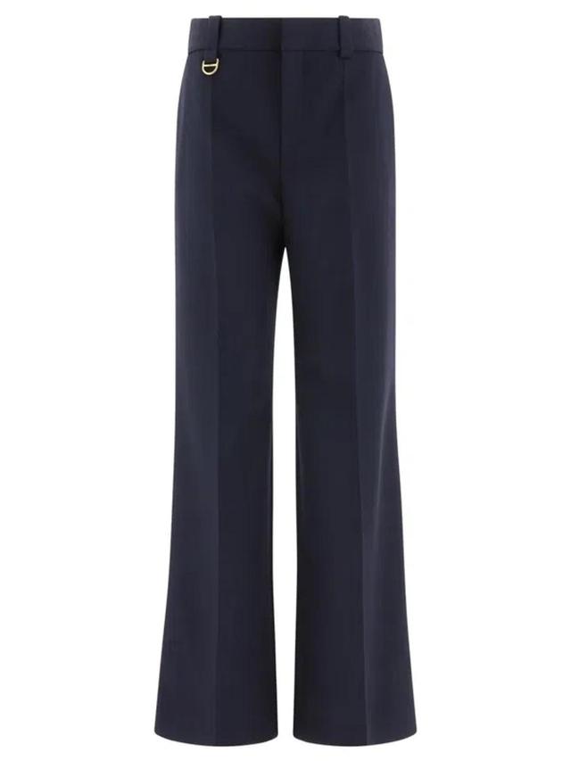 CHLOÉ Tailored Trousers In Wool Grain Of Poudre In Blue Product Image