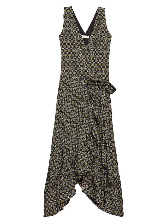 Womens Medallion Print Ruffle Wrap Dress Product Image